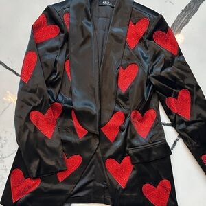 AKIRA Black Blazer with Red Heart Details